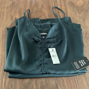 Express NWT dark green satin dress xxs